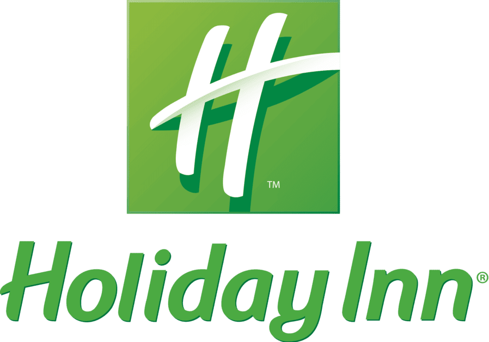 The holiday inn logo on a green background.
