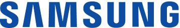 Samsung logo in blue lettering.